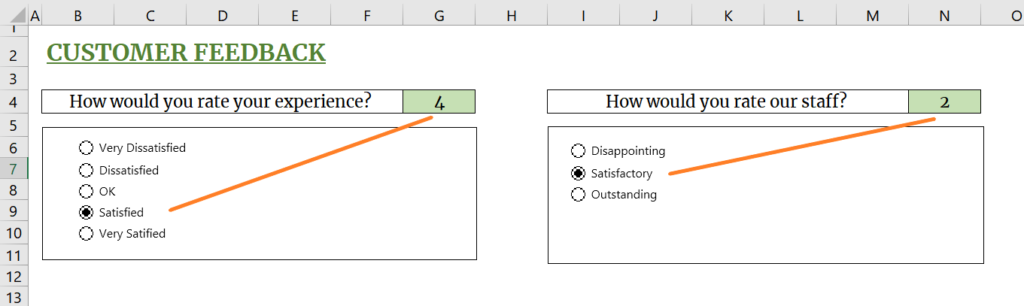 Sample output after grouping the radio buttons with each group having their own Cell Link. 