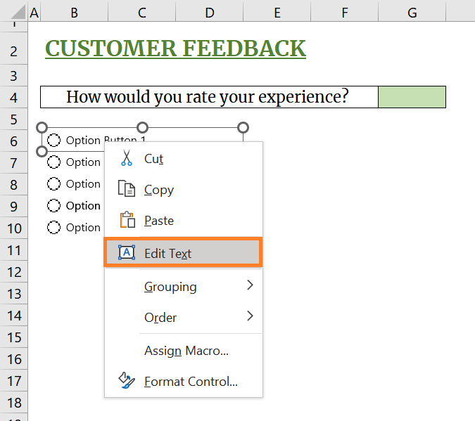 Right-click on the radio button and select Edit Text.