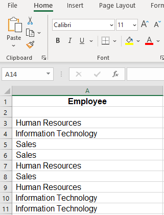 Image displaying only the Company Roles of the Employees.