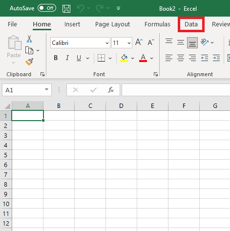Image showing the Data menu highlighted in Excel.