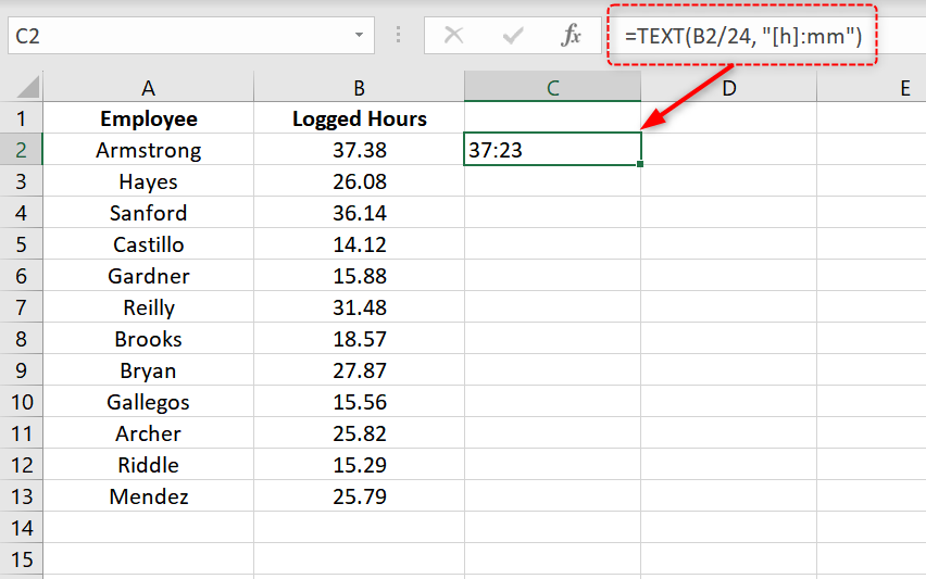 On a new column, type this formula: =TEXT([range]/24, “[h]:mm”) 
