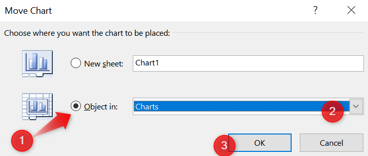 Steps to move chart as an object to a new sheet.