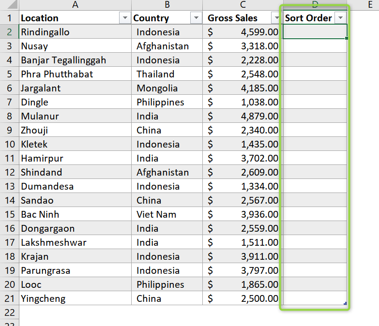 Add the 'Sort Order' column in your dataset. 