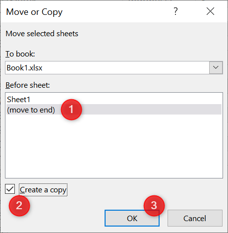 Steps to create a copy of the selected worksheet.