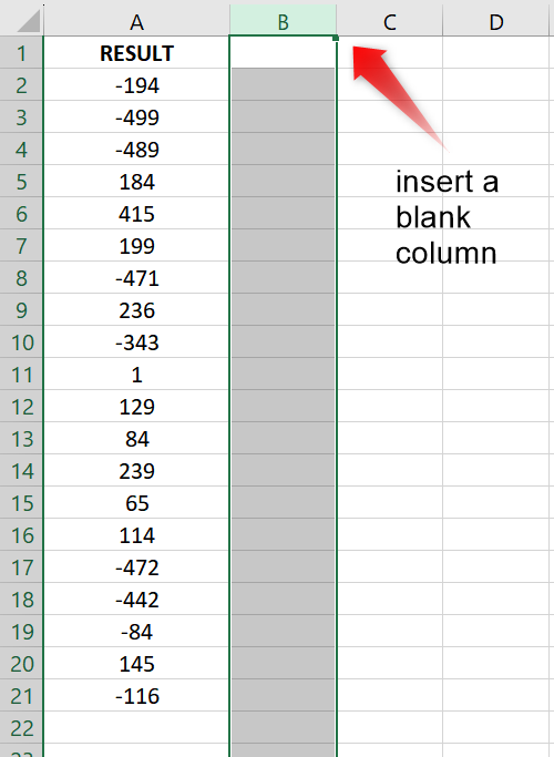 Insert a blank column just next to the numbers you want to convert.