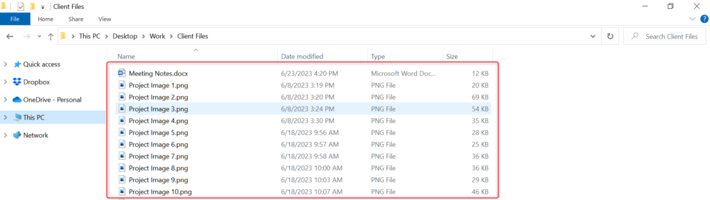 From the File Explorer, open the folder which contains the files you want to get the filenames from.