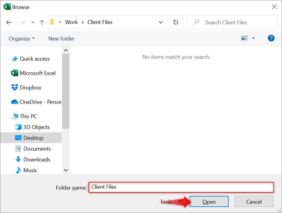 When the Folder Explorer appears, select the folder where you want to pull the list of files from. 