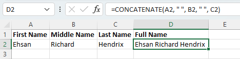 Combine middle name with CONCATENATE
