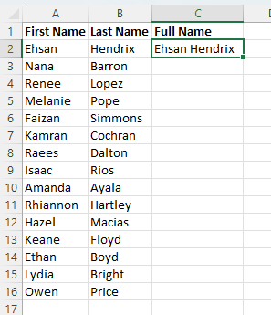 Write full name in a new cell